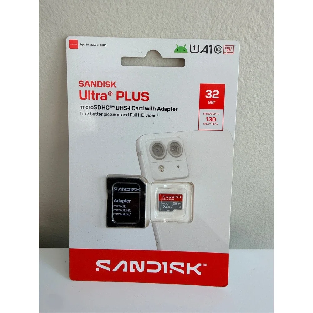 SanDisk MicroSDHC Memory Card 32GB Red White 130MB/s UHS-I Adapter NWT